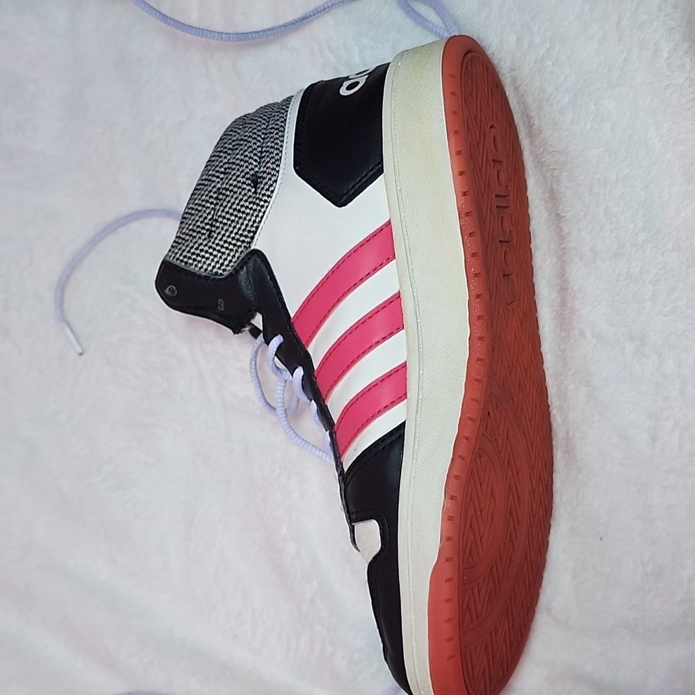 Adidas Kids High-Top Sneakers - Black, White, and Pink